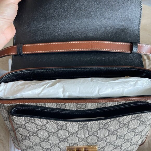 Gucci Tri Color Padlock Supreme Shoulder Bag Leather Handbag Gold Black Brown NW - Picture 7 of 10